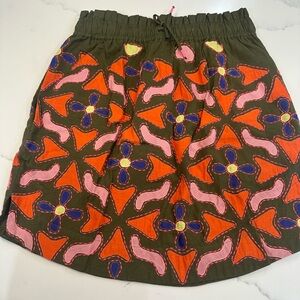 Green and Orange Mini Bubble Skirt with Smocked Embellishments for Casual Wear
